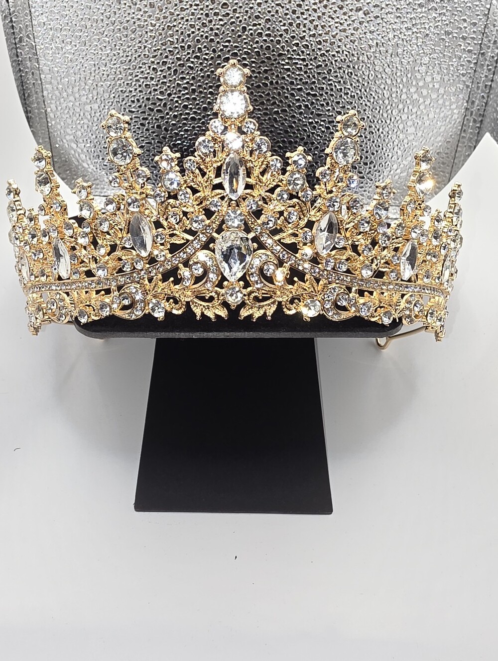 Gold Crystal Crown  Pageant Bridal Quinceañera  Sparkling Rhinestone Tiara - Picture 12 of 13